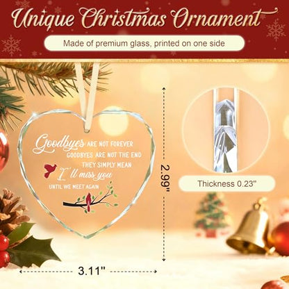 Sympathy Gifts – Heart Glass Ornament for Memorial Gifts, Condolence, Bereavement, In Loving Memory Keepsake with Cardinal Bird Design for Loss of Mother Father Friend or Pet, Goodbyes Are Not Forever - style: Heart-Goodbyes Are