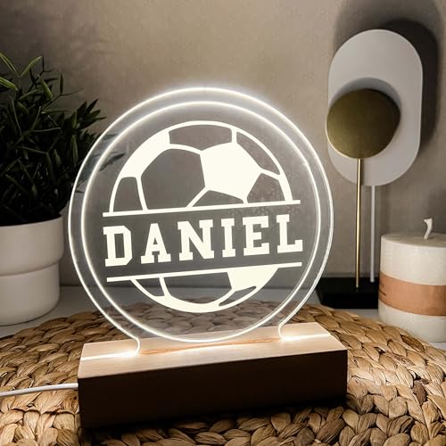 MIRROR MANIA Soccer Ball LED Night Light - Custom Gift for Mom, Dad, Sports Fan, Brother, Friend, Sister, Nursery, Kid's Room Decor, a Cool Fun Personalized Present. Handcrafted in America.