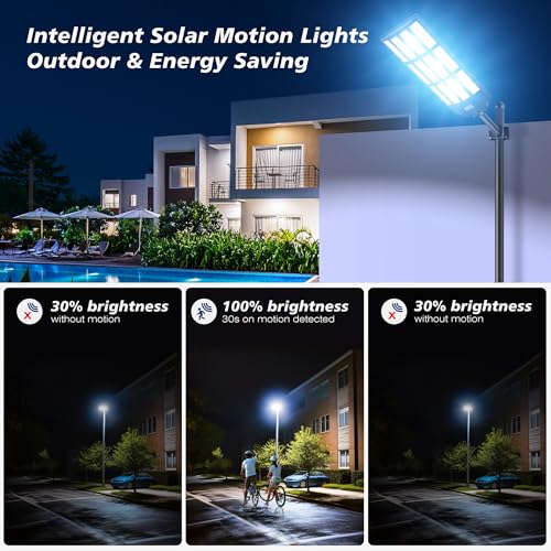 WYWNA 15000W Solar Street Lights Outdoor, 7000K Dusk to Dawn Solar Security Lights with Motion Sensor & Remote Control, IP66 Waterproof Parking Lot Light for Driveway Yard Farm Road - size: 15000