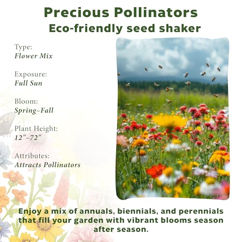 Botanical Interests Precious Pollinators Flower Mix Seed Shaker – Covers 800 sq ft, 14 Native Flowers & Herbs, Supports Pollinators, Annuals & Perennials, Eco-Friendly Recyclable Container