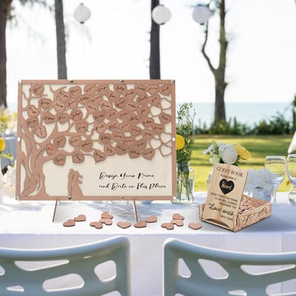 Wedding Guest Book Alternative, Guest Book Wedding Reception with Wooden Hearts Guest Book Signs for Wedding Anniversary Birthday Party Baby Shower - color: Wood