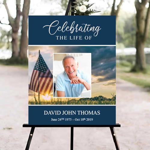 American Flag Funeral Welcome Sign, Celebration of Life Welcome Sign, in Loving Memory Sign, Celebration of Life Funeral Sign, Celebration of Life Sign, Memorial Sign with Photo #vd1 - color: Version #2