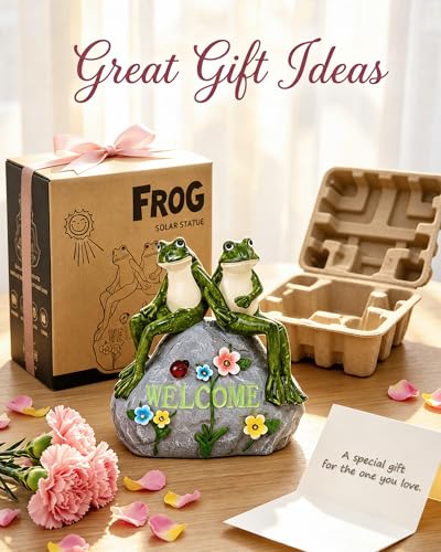 Nacome Solar Garden Outdoor Statues Frog with Succulent - color: Green Frog