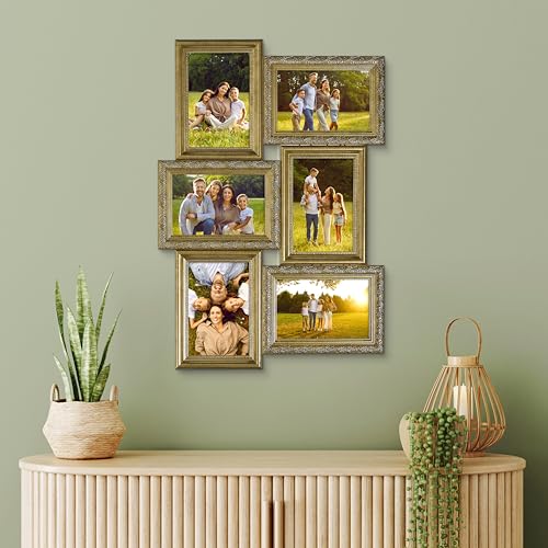 Camden Reed Romantic 6-Piece Collage Frame Set, Cut Join Design for Cherished Moments, 4x6 Inch, Brass Molding - color: Brass Molding, size: 6 Openings