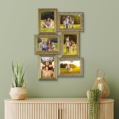 Camden Reed Romantic 6-Piece Collage Frame Set, Cut Join Design for Cherished Moments, 4x6 Inch, Brass Molding - color: Brass Molding, size: 6 Openings