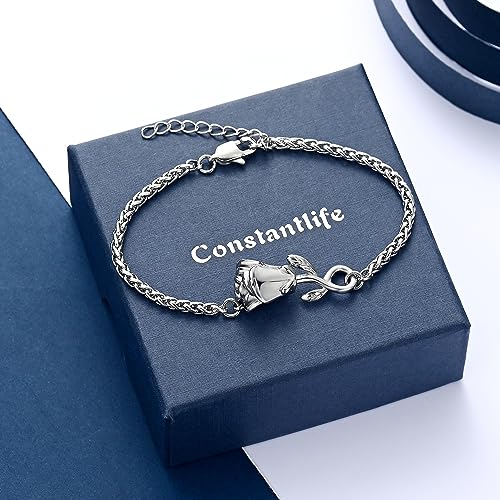 Rose Flower Ashes Bracelet for Women Cremation Memorial Jewelry - color: Customize