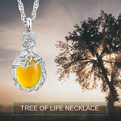 Gredstar Tree of Life Urn Necklace for Ashes, Birthstone Memorial Pendant | Teardrop Design, Love Symbol Detail, 12 Birthstone Colors, Stainless Steel, Ashes Holder, Funnel Kit Included - color: November