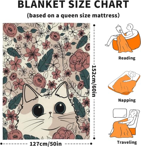 Cute Cat Fleece Throw Blanket, Floral Flannel Blankets for Couch 50"×60" - color: Cat