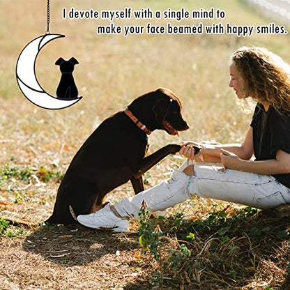 Stained Glass Rainbow Bridge Black Dog Memorial Gifts for Loss of Dog Sympathy Remembrance Suncatcher, Angel Wings Pet Loss Bereavement Gifts in Memory of Pet Passing Away Window Hanging. - color: Black