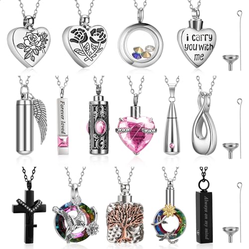 Ecation 15 Pcs Urn Necklace for Ashes Women Cremation Jewelry - color: Pink