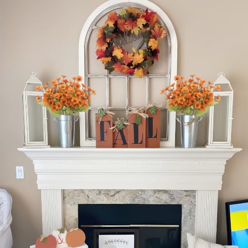 4 Pcs Artificial Fall Flowers Mum Bush Artificial Daisy Mums Flowers Bulk Orange Daisy Artificial Flowers Chrysanthemums Silk Flowers Autumn for Outside Cemetery Table Thanksgiving Harvest - color: Orange