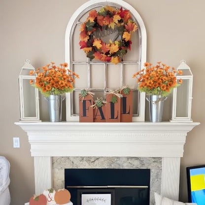 4 Pcs Artificial Fall Flowers Mum Bush Artificial Daisy Mums Flowers Bulk Orange Daisy Artificial Flowers Chrysanthemums Silk Flowers Autumn for Outside Cemetery Table Thanksgiving Harvest - color: Orange