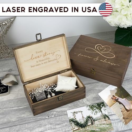 Rustic Wooden Memory Box – Medium Keepsake Storage Box with Double-Sided Engraving – “Forever & Always” Outside & “Every Love Story…” Inside – Personalized Gift for Couples, Wedding, Anniversary - size: Medium, style: Forever & Always