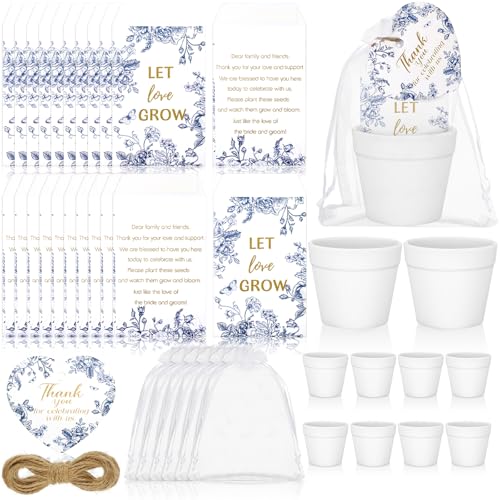Ctosree 50 Sets Something Blue Bridal Shower Favors Let Love Grow Seed Packets Wedding Party Supplies Include Seed Packets Flowerpot Cards and Organza Bags Something Blue Bridal Shower Party Supplies - color: Something Blue Theme