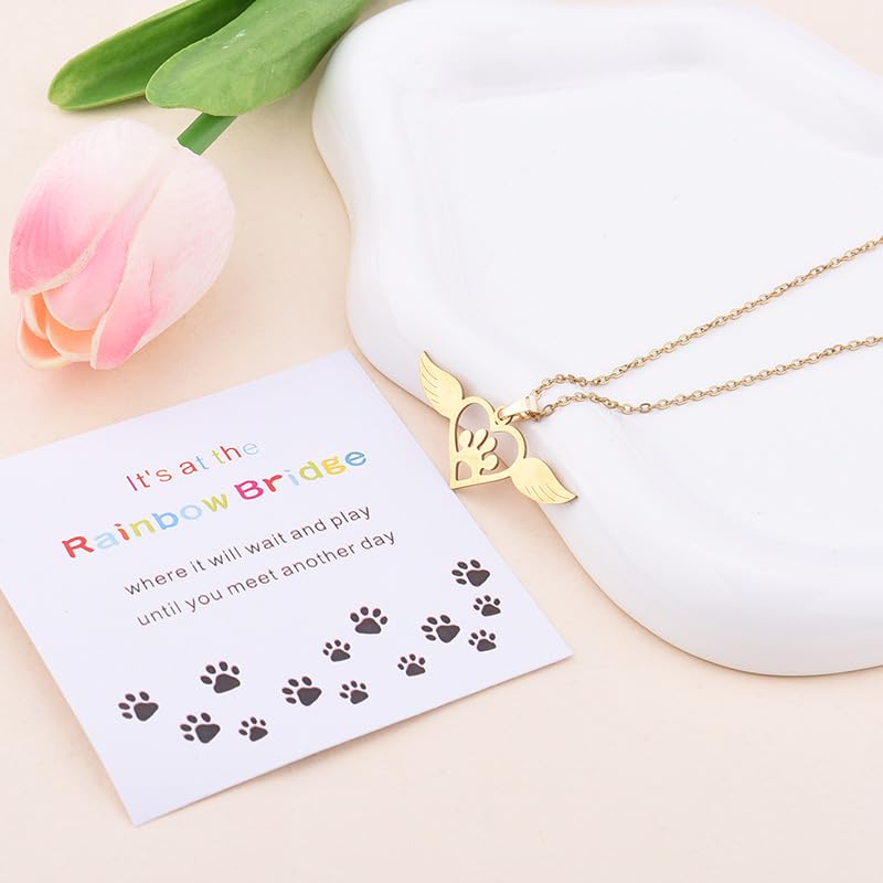 YangQian Sympathy Gift for Pet Owner Pet Memory Gifts for Dogs Cats Bereavement Gifts Paw Print Necklace Grieving Cat Dog Loss Gift - color: Angel Wing Pet Necklace