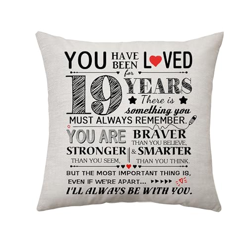 19 Years Old Birthday Gift for Her Him 19th Birthday Decoration Throw Pillow Cover Gifts for 19th Niece Nephew Granddaughter Grandson Sister Brother Birthday Keepsake 45 x 45 cm (19) - color: 19