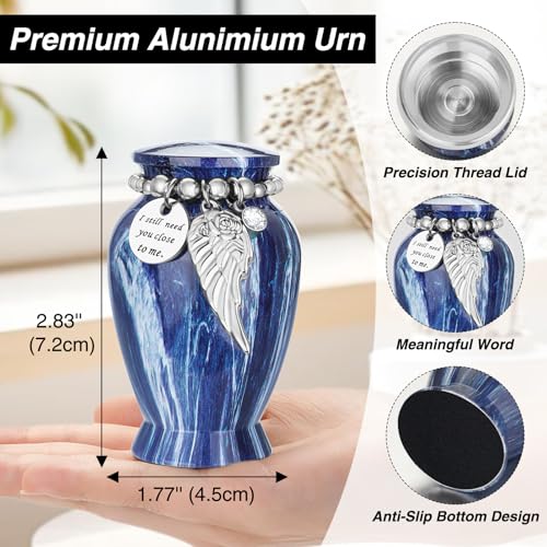 Customize Small Urn for Human Ashes Aluminium Keepsake Memorial | Mini Urn for Ashes, Meaningful Memorial Keepsake Gift, Durable Aluminum Cremation Urn with Elegant Design - style: Sapphire Blue-Customize