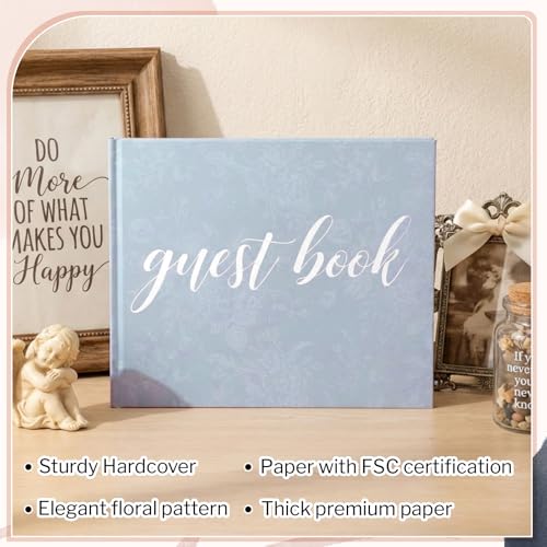Engrowtic 7 x 9 Inches Floral Guest Book with Pen Hardcover Guestbook Registry Book for Wedding Bridal Shower Baby Shower Graduation Birthday Funeral Anniversary Reception, 50 Sheets 100 Pages(Blue) - color: Blue