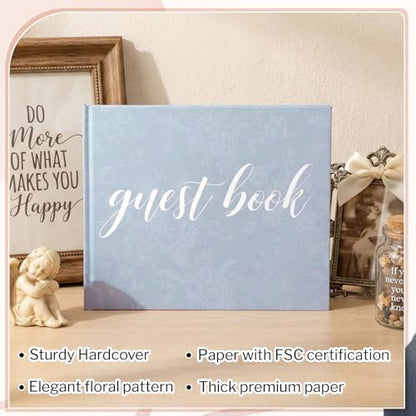 Engrowtic 7 x 9 Inches Floral Guest Book with Pen Hardcover Guestbook Registry Book for Wedding Bridal Shower Baby Shower Graduation Birthday Funeral Anniversary Reception, 50 Sheets 100 Pages(Blue) - color: Blue