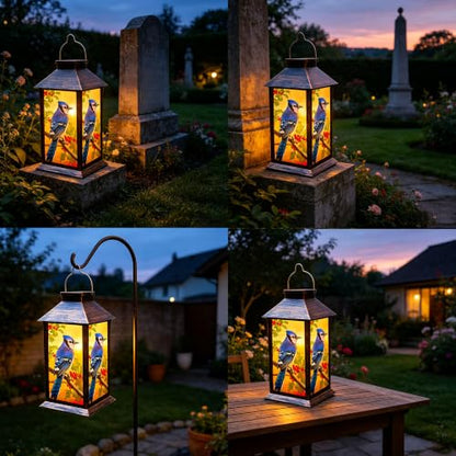 Solar Lanterns Outdoor Hanging Blue Jay Solar Lights Decorative for Garden Patio Porch and Tabletop PVC Waterproof LED Lantern (1pack)… - style: Art Deco