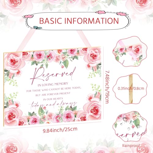 Pink Rose Wedding Memorial Sign with Ribbon Floral Flower Reserved Signs in Loving Memory of Love Ones Parents Celebrating Ceremony Memories Seat Sign from Heaven - style: Rose Seat Sign