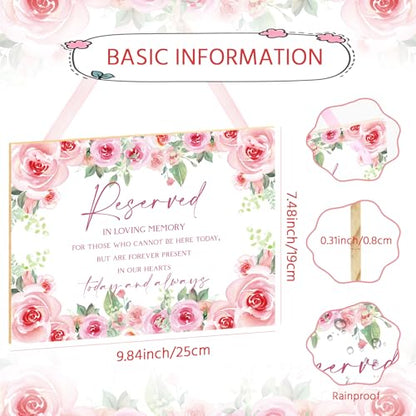Pink Rose Wedding Memorial Sign with Ribbon Floral Flower Reserved Signs in Loving Memory of Love Ones Parents Celebrating Ceremony Memories Seat Sign from Heaven - style: Rose Seat Sign