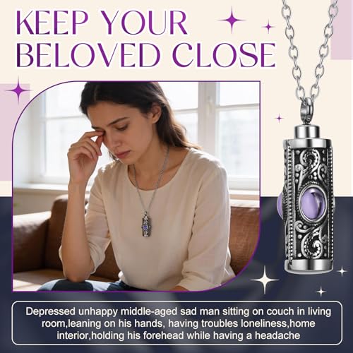 15 Pcs Urn Necklace for Ashes Women Keepsake Cremation Jewelry Stainless Steel Cross Heart Cubic Locket Ashes Necklace for Human Loved One - color: Light Purple