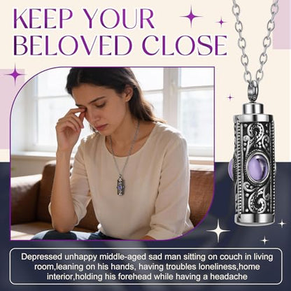 15 Pcs Urn Necklace for Ashes Women Keepsake Cremation Jewelry Stainless Steel Cross Heart Cubic Locket Ashes Necklace for Human Loved One - color: Light Purple