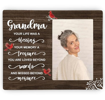 Grandma Memorial Wooden Picture Frame, In Loving Memory Remembrance Photo Frame Gifts for Grandma, Bereavement Sympathy Wooden Frame for Loss of Grandma, 4x6 inch Photo - style: Grandma Remembrance Memorial