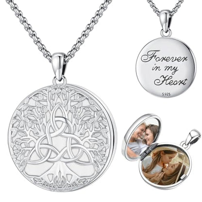 Eusense Tree of Life Necklace for Women Men Sterling Silver 925 Tree Urn Locket Cremation Jewelry Family Tree Pendant Gifts for Her Him Mom Dad Grandma Daughter - style: H-B-Tree of Life Necklace