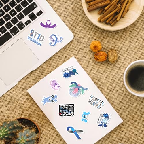 Blue Awareness Ribbon Hope Quotes Stickers Pack 50pcs Vinyl for Diabetes Patients Families Supporters Laptops Water Bottles Bumper Motorcycle Bike Bedroom Phone Case Hat - color: Diabetes Awareness 1