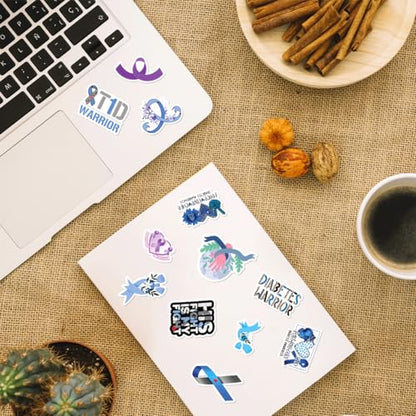 Blue Awareness Ribbon Hope Quotes Stickers Pack 50pcs Vinyl for Diabetes Patients Families Supporters Laptops Water Bottles Bumper Motorcycle Bike Bedroom Phone Case Hat - color: Diabetes Awareness 1