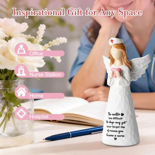 Angel Nurses Figurine for Women, Gifts for Nurse Women, 5.9" Resin Figurine Gift for Nursing Students, Graduates & Healthcare Professionals, Hand-Painted Statues, Birthday Mother's Day - color: White Nurse