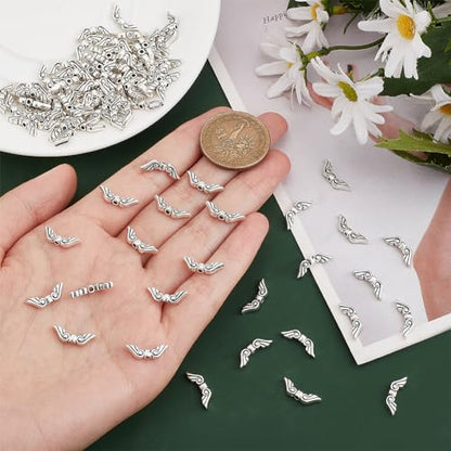 PH PandaHall 100pcs Angel Wing Charms Spacer Beads Antique Silver | Tibetan Style, Wing Spacer Beads, Easter Angel, DIY Crafts Jewelry Making Earring Necklace, Wedding Decor