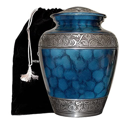 Extra Large Companion Human Funeral Cremation Urn, Personalized Double Urn for Two Adults (Blue) - color: Blue