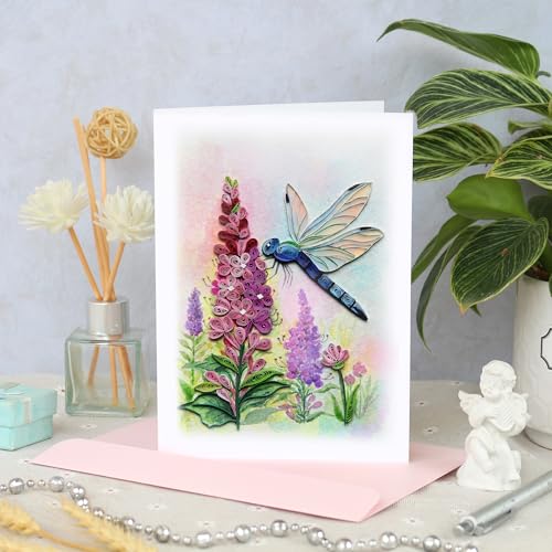 KingKraft Dragonfly Quilling Card, Birthday Card, Anniversary Card for Wife, Husband, Greeting Card for All Occasions, Mothers Day, Valentines Day Card, Thinking of You, Get Well Card - color: Dragonfly