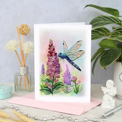 KingKraft Dragonfly Quilling Card, Birthday Card, Anniversary Card for Wife, Husband, Greeting Card for All Occasions, Mothers Day, Valentines Day Card, Thinking of You, Get Well Card - color: Dragonfly