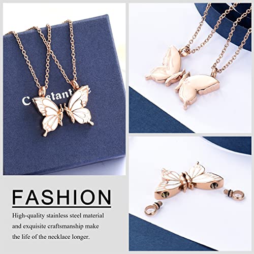 constantlife 2 Pack Butterfly Urn Necklaces for Ashes for Women Girls Stainless Steel Pendants Cremation Keepsake Jewelry Mother Daughter Sister Friendship Memorial Gifts - color: Rose Gold