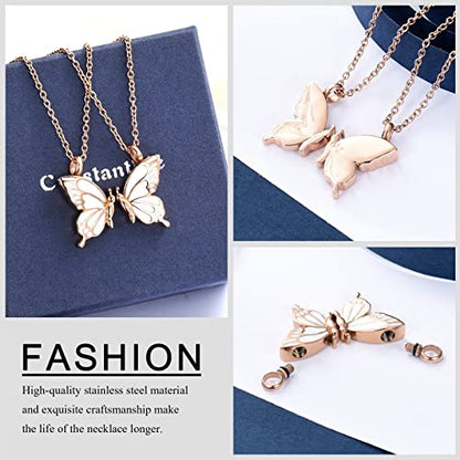 constantlife 2 Pack Butterfly Urn Necklaces for Ashes for Women Girls Stainless Steel Pendants Cremation Keepsake Jewelry Mother Daughter Sister Friendship Memorial Gifts - color: Rose Gold
