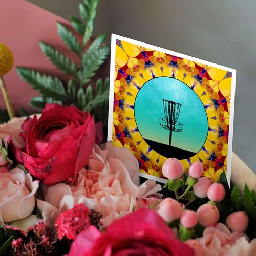 3dRose Disc Golf Abstract Basket - colorful mandala frisbee disc golf design 1 Greeting Card with envelope
