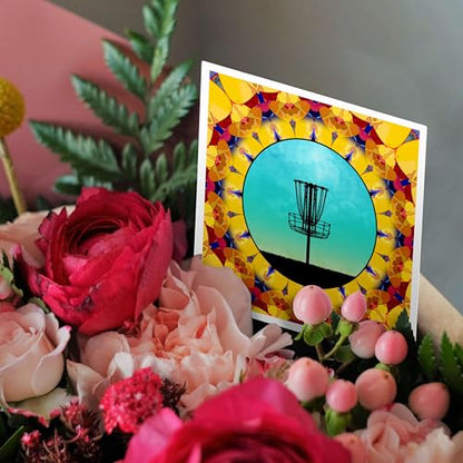 3dRose Disc Golf Abstract Basket - colorful mandala frisbee disc golf design 1 Greeting Card with envelope