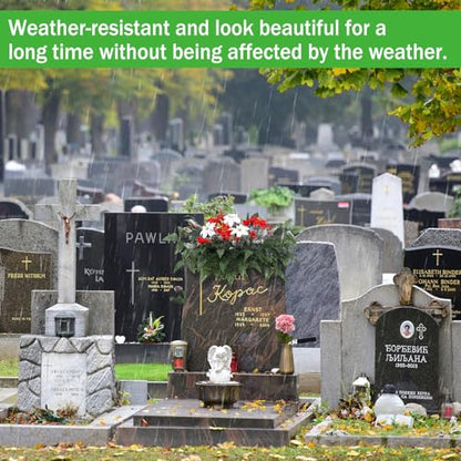 Thiccywoov 70 Pcs Artificial Christmas Cemetery Flower Poinsettia Headstone | Red Poinsettia Christmas Flowers, outdoor Grave Memorial Decor, Silk Flowers Berries Pinecones Foam Holder