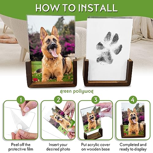Green Pollywog Wood Base Paw Print Frame Kit with Ink Pad, Set of 2 - size: Wood Base Paw Print Frame Kit