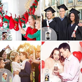 Transparent Acrylic Keychain Photo Frame, 1.57 x 2.16 Inches, Double Sided, Rectangle, with Split Ring