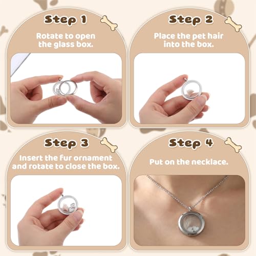 Pet Fur Keepsake Necklace, Stainless Steel Pet Urn Necklace Transparent Glass Dog Ashes Necklace with Heart and Bone Charms for Women Men Cat Dog Animal Lover Memorial Gifts