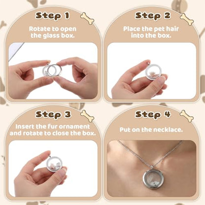 Pet Fur Keepsake Necklace, Stainless Steel Pet Urn Necklace Transparent Glass Dog Ashes Necklace with Heart and Bone Charms for Women Men Cat Dog Animal Lover Memorial Gifts