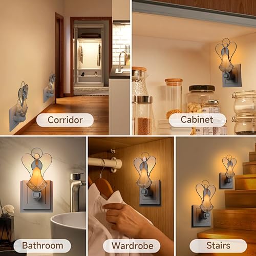 Stained Glass Guardian Angel Night Lights Plug in,Yellow Color - color: Angel Night Light-Yellow