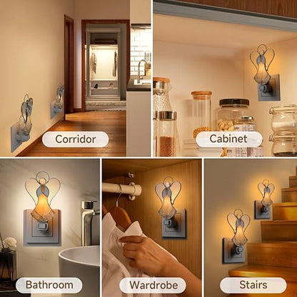 Stained Glass Guardian Angel Night Lights Plug in,Yellow Color - color: Angel Night Light-Yellow