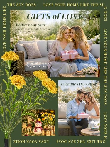 GIGALUMI 4 Pack Solar 28 Carnations Flowers Outdoor, 2 Modes, Yellow - color: Yellow, size: 4 PACK