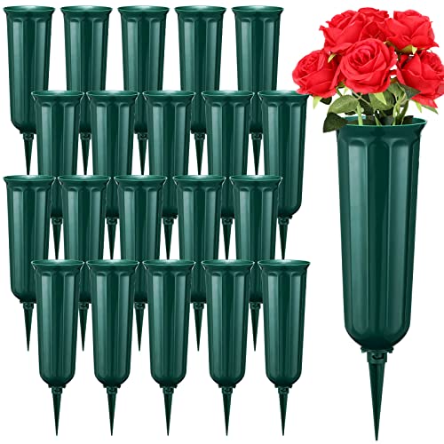 Irenare 20 Pack Cemetery Vases with Spikes Plastic Vase for Flower Grave Decorations for Cemetery Grave Flower Holder Memorial Floral Vases for Outdoor Grave Funeral Decorations(Green)